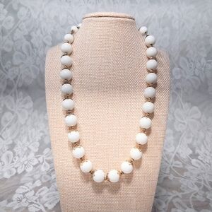 Vintage Hobe Bead Necklace White Acrylic And Goldtone Hook Closure 50s 60s